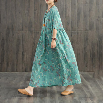 Agaric Lace Plant Printed Casual Loose Dress