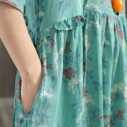 Agaric Lace Plant Printed Casual Loose Dress
