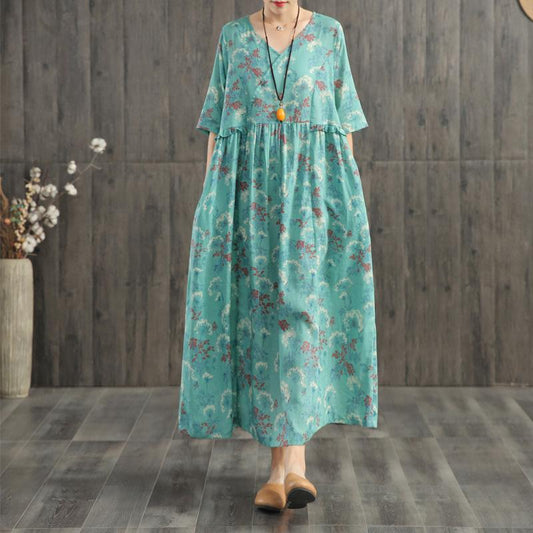 Agaric Lace Plant Printed Casual Loose Dress