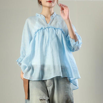 Agaric Lace Pure Color Loose Blouse