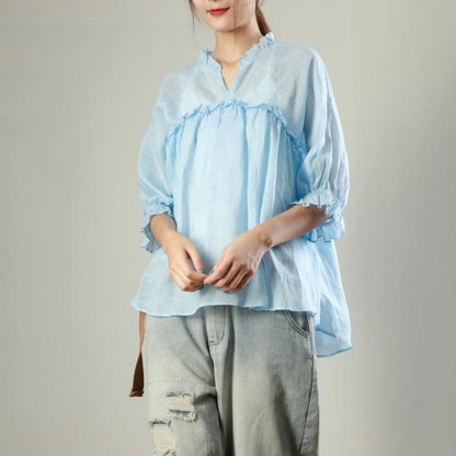 Agaric Lace Pure Color Loose Blouse