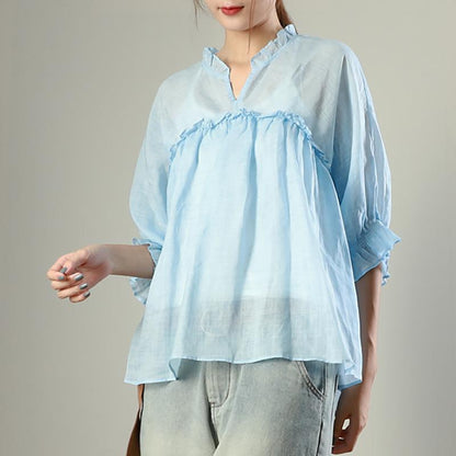 Agaric Lace Pure Color Loose Blouse