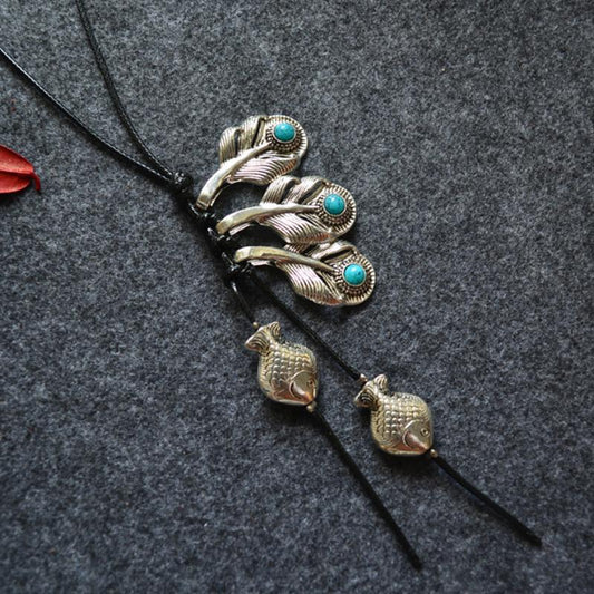 Alloy Retro Fish And Leaves Female Necklace