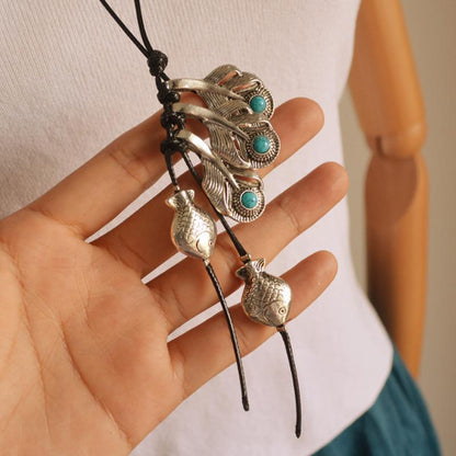 Alloy Retro Fish And Leaves Female Necklace