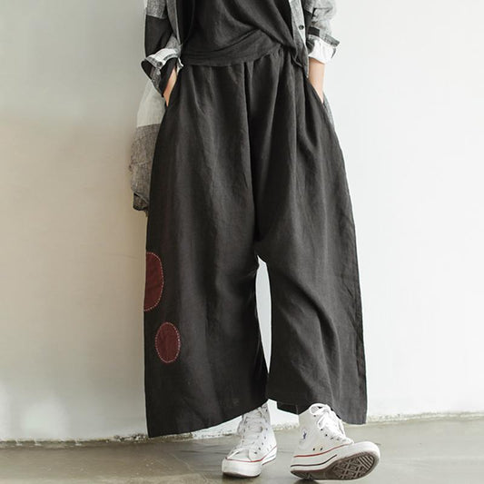 Applique Dot Retro Loose Harem Pants