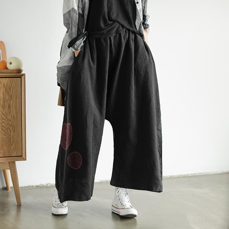Applique Dot Retro Loose Harem Pants