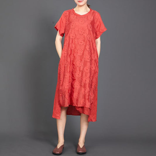 Applique Floral High Low Hem Casual Dress