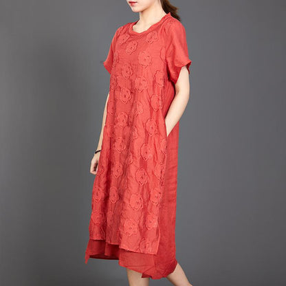 Applique Floral High Low Hem Casual Dress