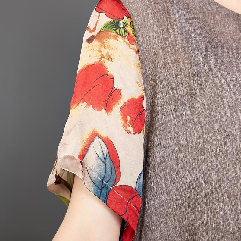 Appliques Floral Printed Casual Round Collar Dress