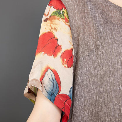 Appliques Floral Printed Casual Round Collar Dress