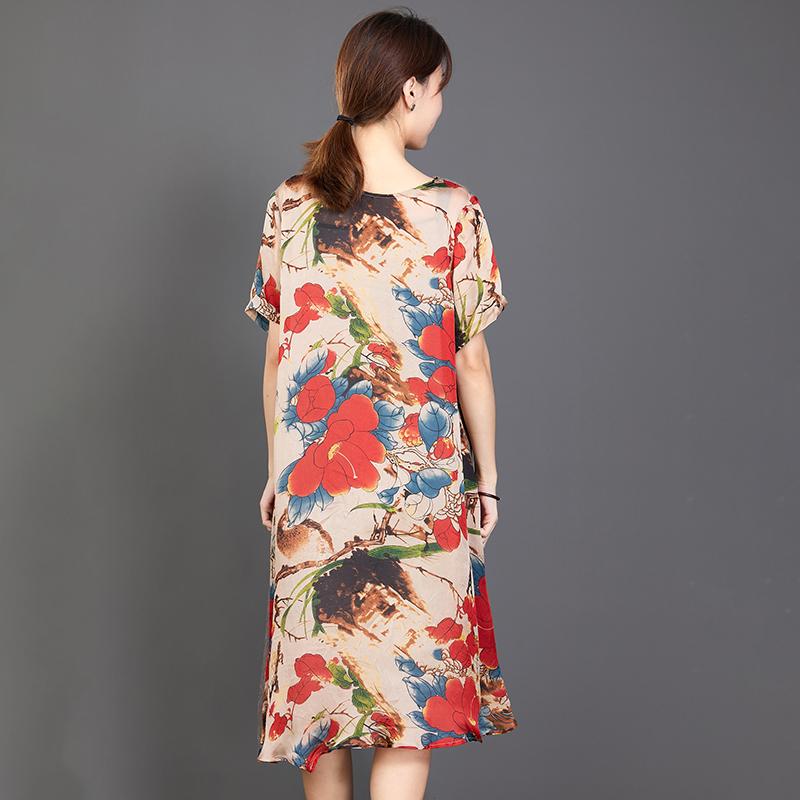 Appliques Floral Printed Casual Round Collar Dress