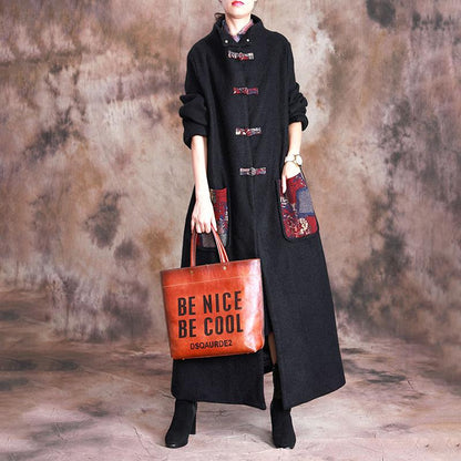 Appliques Retro Casual Warm Woolen Coat