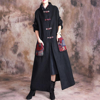 Appliques Retro Casual Warm Woolen Coat