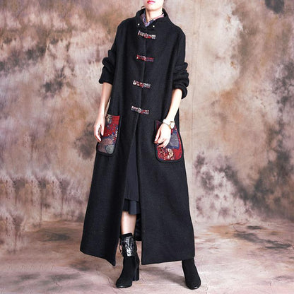Appliques Retro Casual Warm Woolen Coat