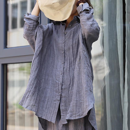 Asymmetrical Loose Casual Linen Button Shirt