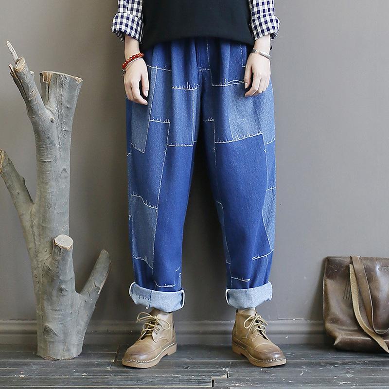 Autumn New Patches Vintage Washed Jeans