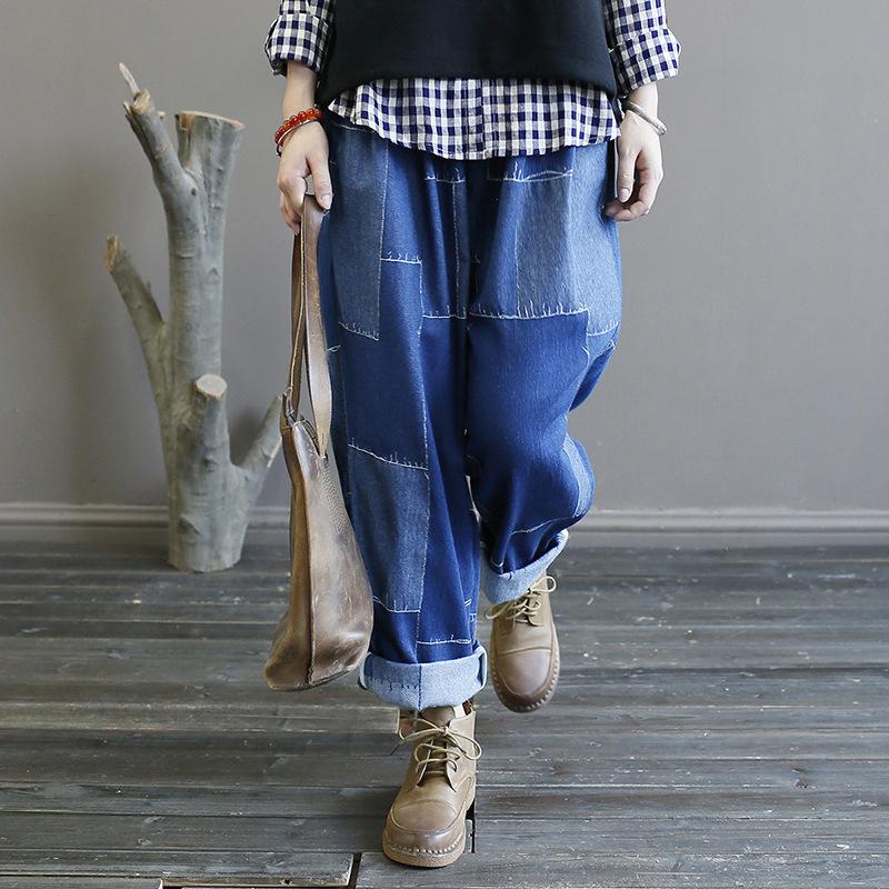 Autumn New Patches Vintage Washed Jeans