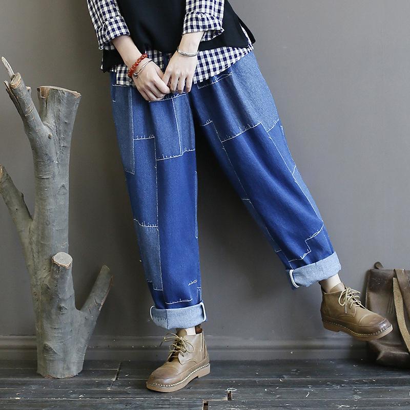 Autumn New Patches Vintage Washed Jeans