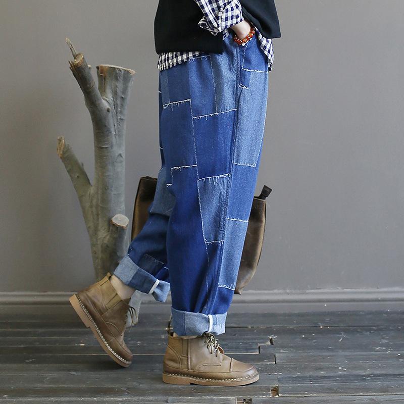 Autumn New Patches Vintage Washed Jeans