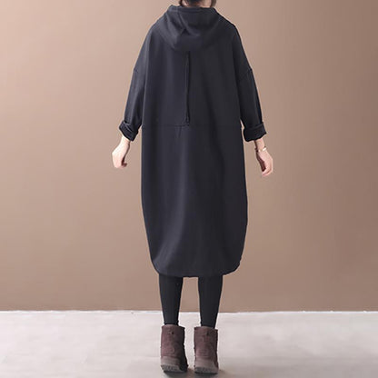 Autumn Winter New Loose Hooded Plus Velvet Dress