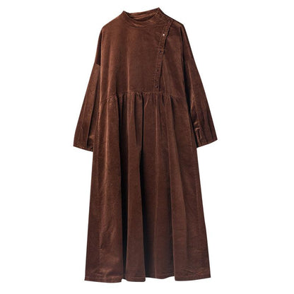 Plus Size - Autumn Winter Pleated Corduroy Dress