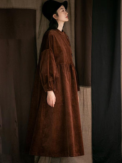 Plus Size - Autumn Winter Pleated Corduroy Dress