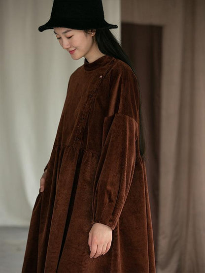 Plus Size - Autumn Winter Pleated Corduroy Dress