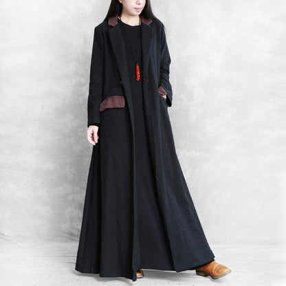 Buykud Autumn Winter Pure Color Lapel Trench Coat