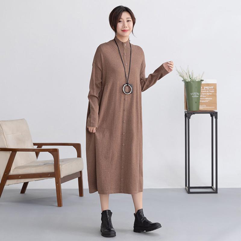 Autumn Winter Pure Color Simple Sweater Dress