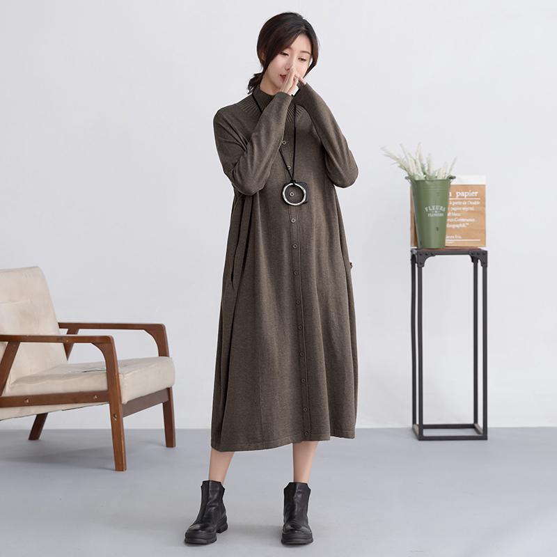 Autumn Winter Pure Color Simple Sweater Dress