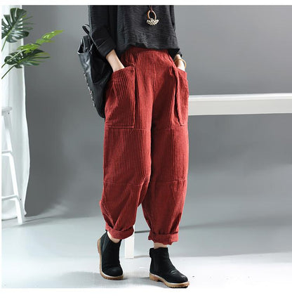 Autumn Winter Retro Corduroy Solid Color Pants