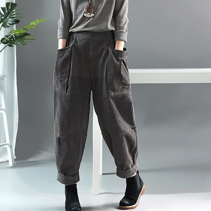 Autumn Winter Retro Corduroy Solid Color Pants