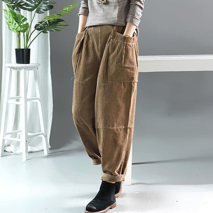 Autumn Winter Retro Corduroy Solid Color Pants