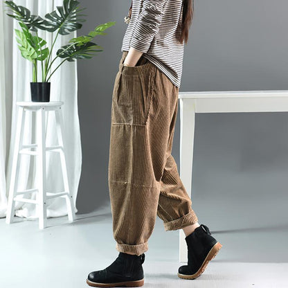 Autumn Winter Retro Corduroy Solid Color Pants
