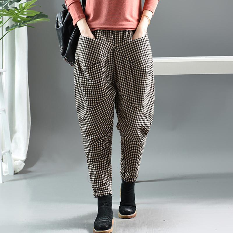 Autumn Winter Retro Plaid Thick Harem Pants