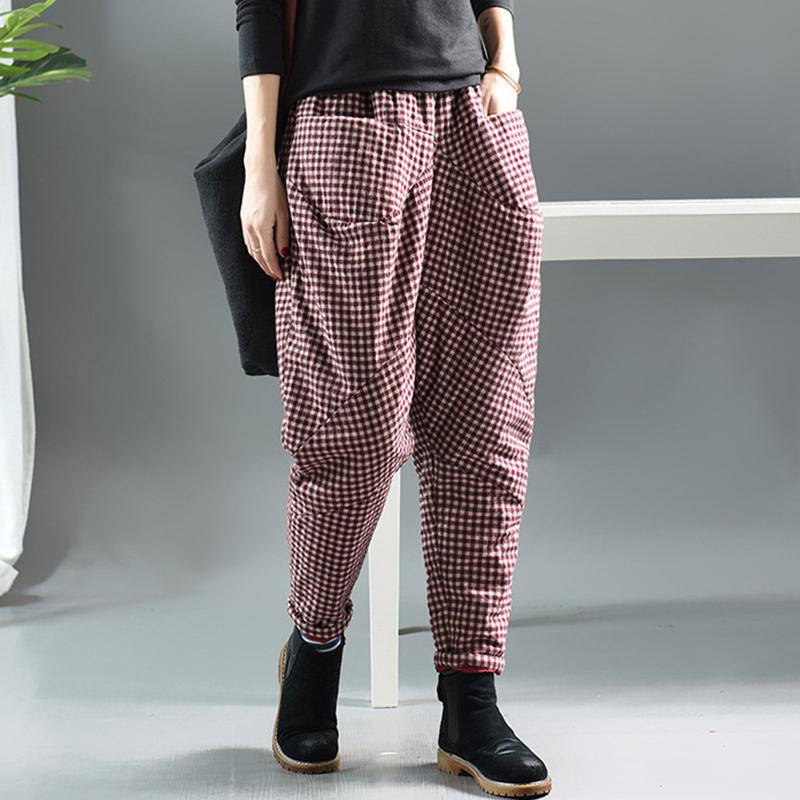 Autumn Winter Retro Plaid Thick Harem Pants