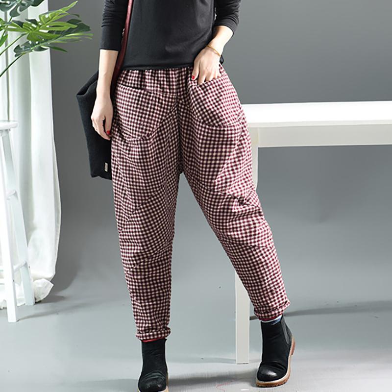 Autumn Winter Retro Plaid Thick Harem Pants