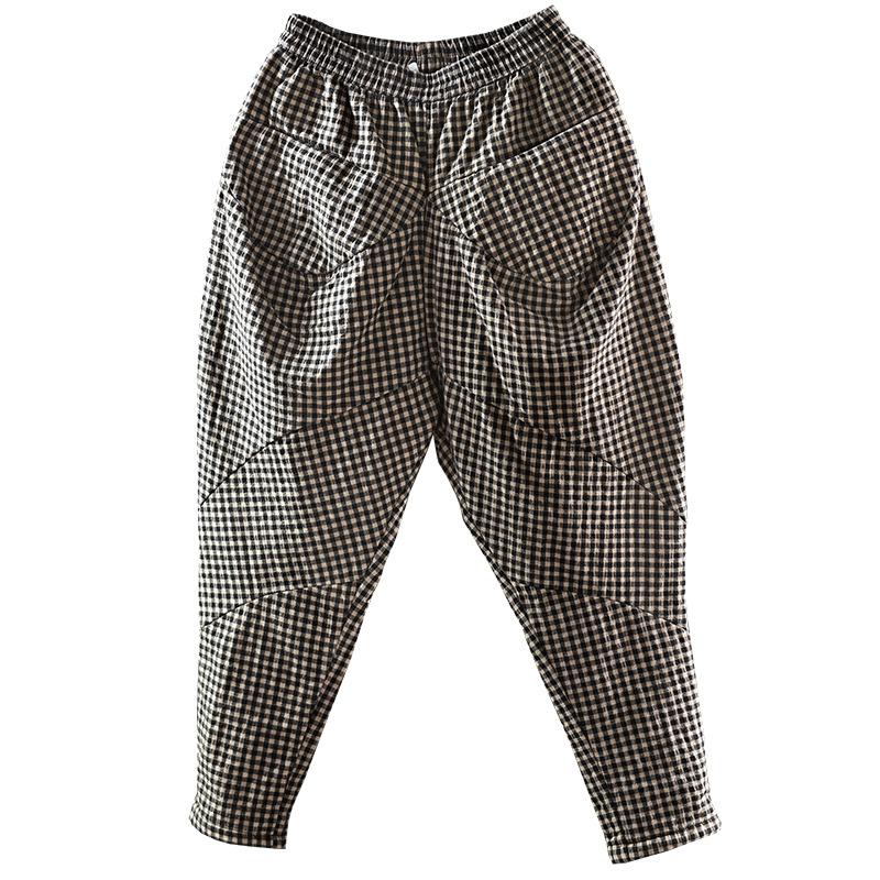 Autumn Winter Retro Plaid Thick Harem Pants