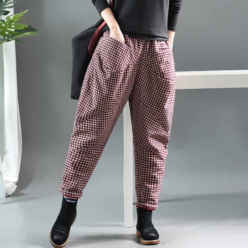 Autumn Winter Retro Plaid Thick Harem Pants