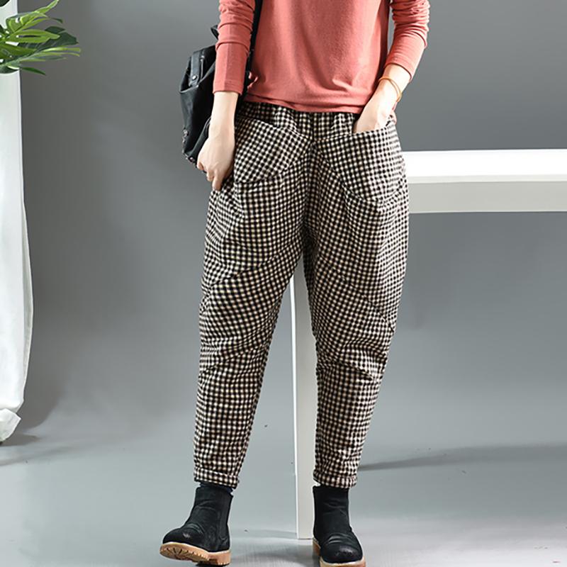 Autumn Winter Retro Plaid Thick Harem Pants
