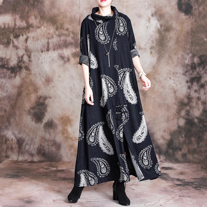 Autumn Winter Retro Printed Warm Comfortable Dress