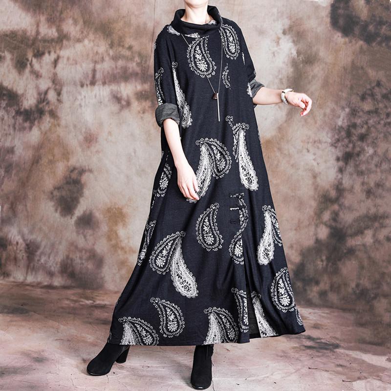 Autumn Winter Retro Printed Warm Comfortable Dress