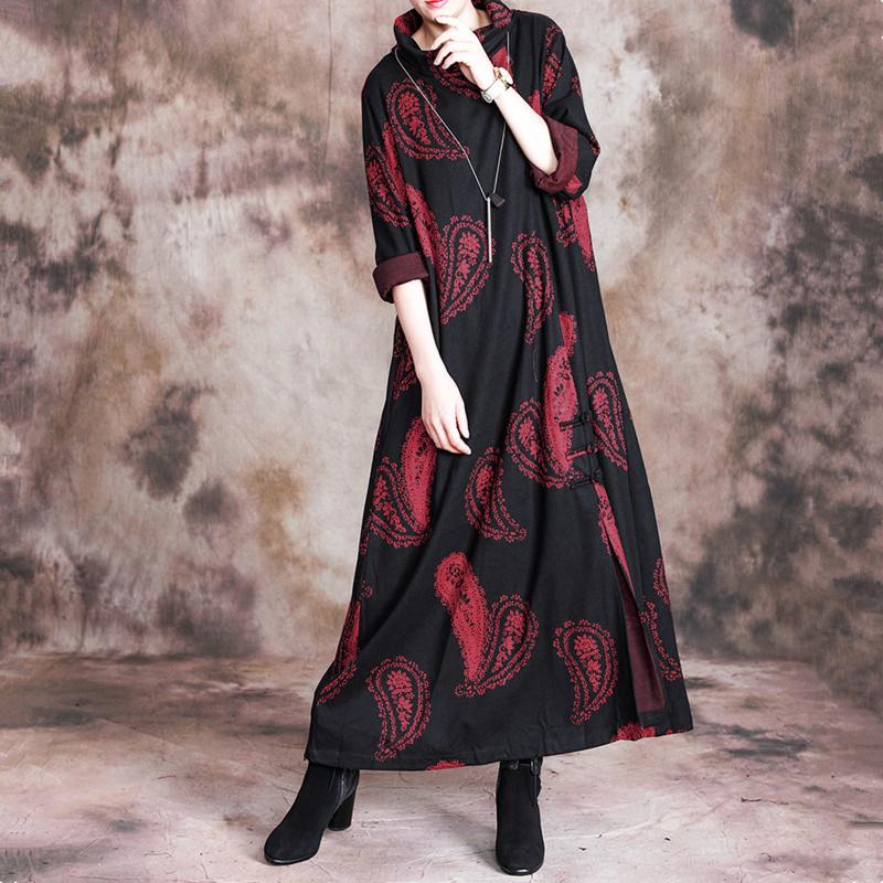 Autumn Winter Retro Printed Warm Comfortable Dress
