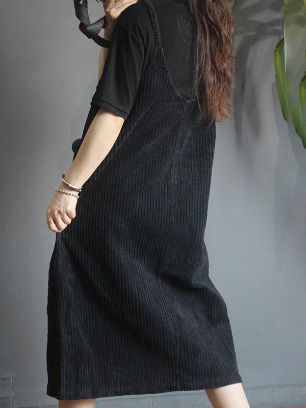 Autumn Winter Striped Velvet Suspender Dress