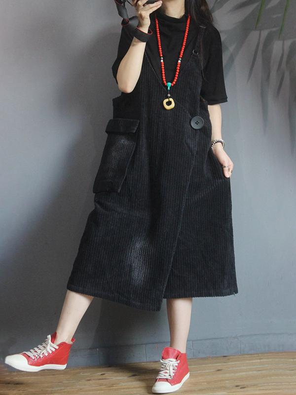 Autumn Winter Striped Velvet Suspender Dress