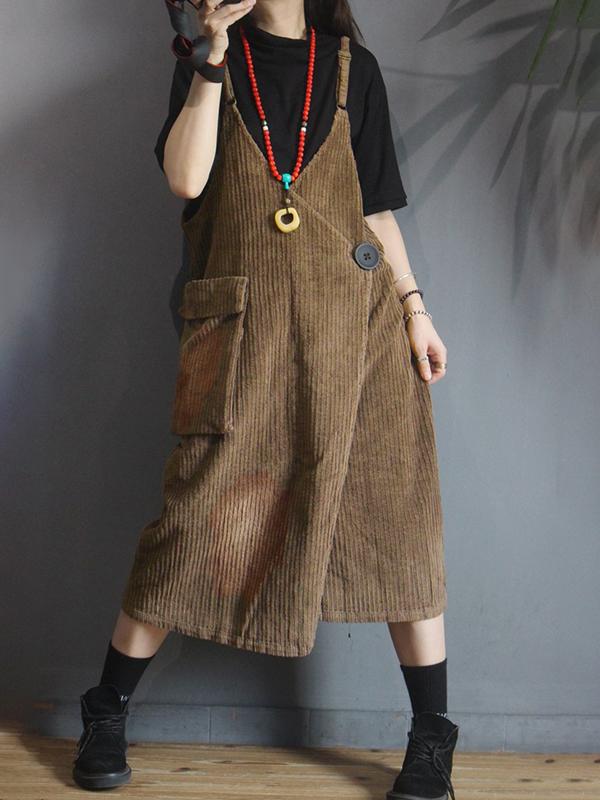 Autumn Winter Striped Velvet Suspender Dress