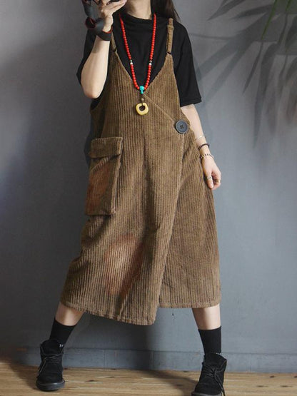 Autumn Winter Striped Velvet Suspender Dress