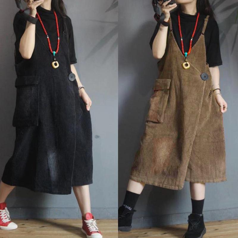 Autumn Winter Striped Velvet Suspender Dress