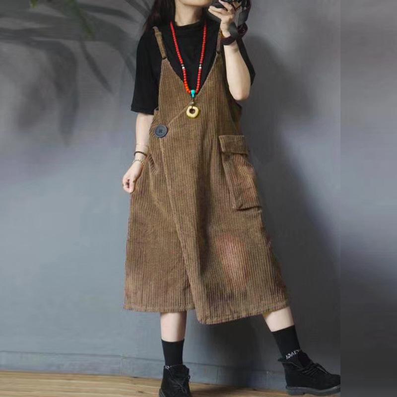 Autumn Winter Striped Velvet Suspender Dress