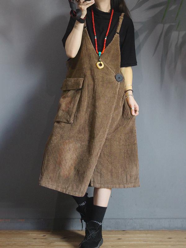 Autumn Winter Striped Velvet Suspender Dress